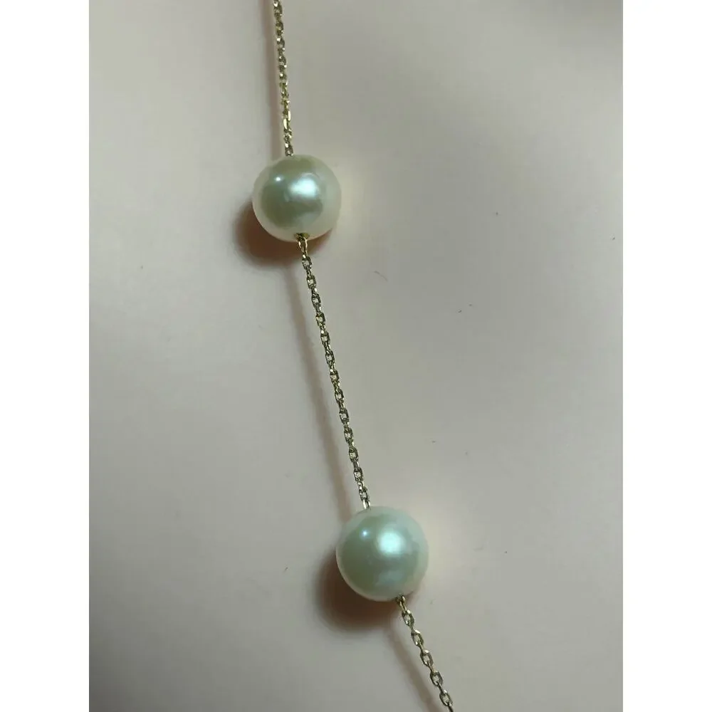 Shane Jewelry 14k solid yellow gold white pearl station chain necklace 18” 8.54g - Picture 11 of 13
